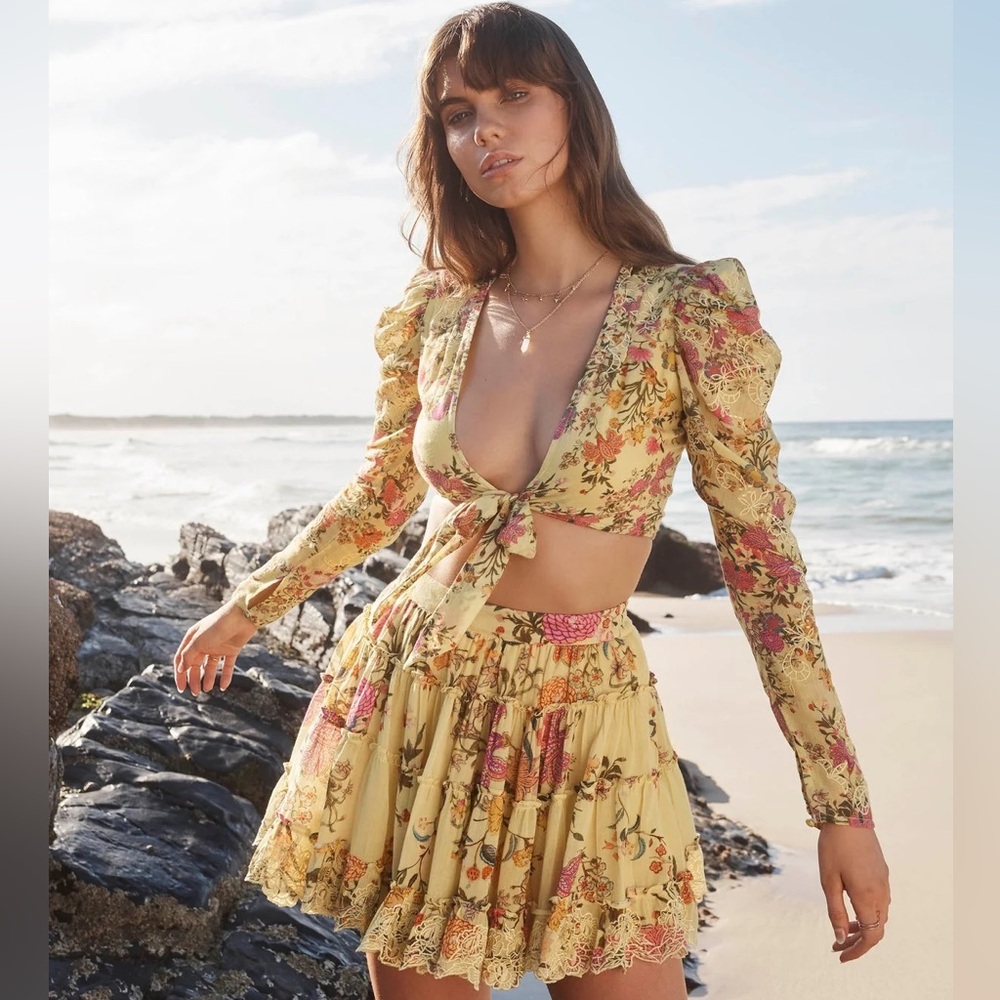 Hemant & Nandita Embroidered Floral Co- Ord Set- Embroidered Skirt & Crop Top